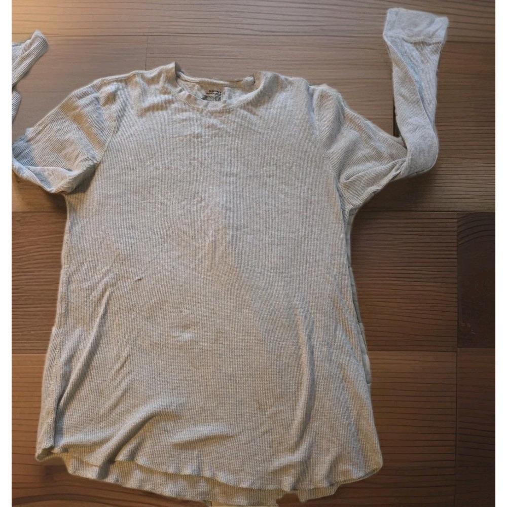 Vintage Y2K Gray Grunge Thermal Waffle Knit‎ Skater Shirt Men's L
